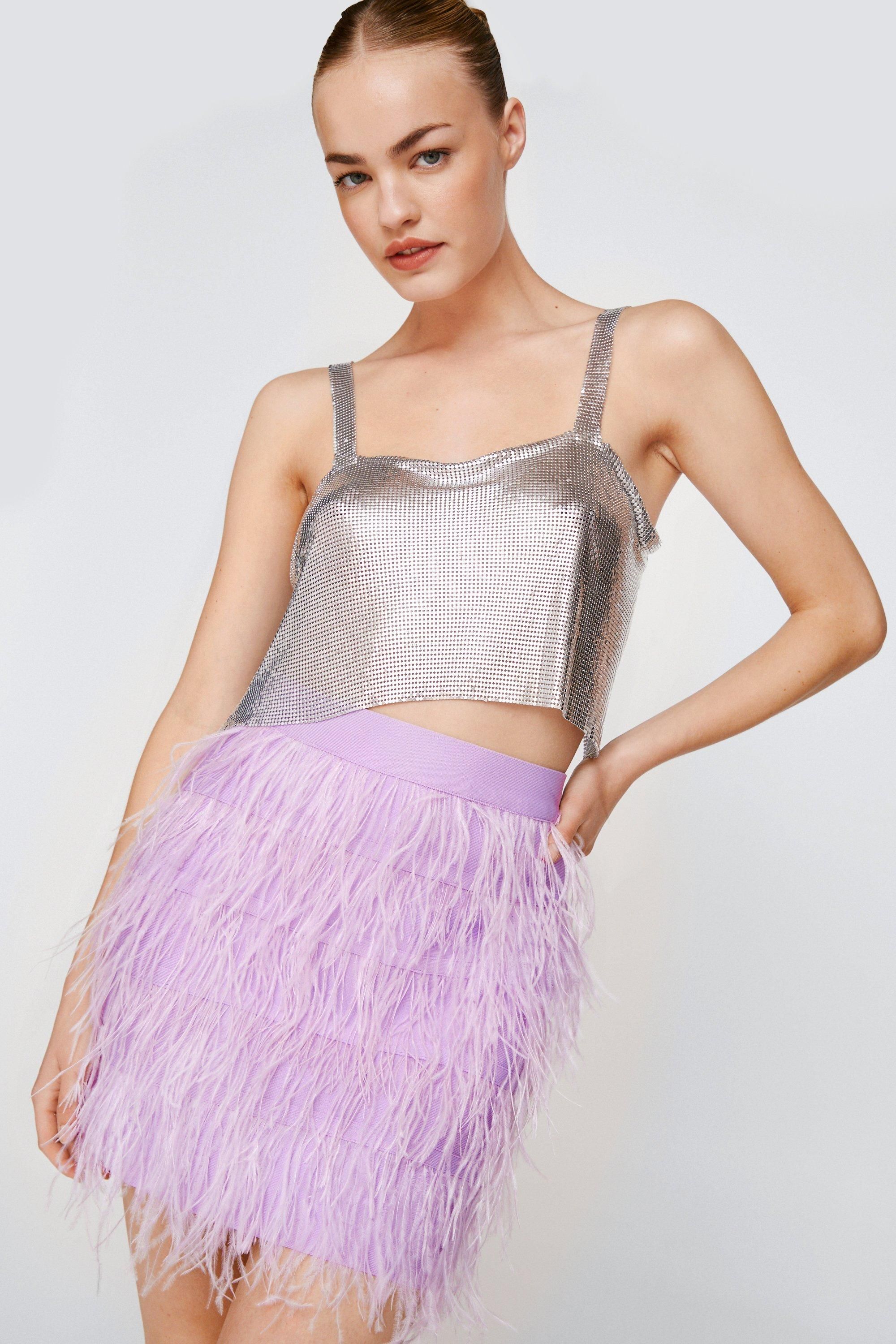 Womens Premium Faux Feather Bandage Mini Skirt - Lilac - L | Nasty Gal (US)