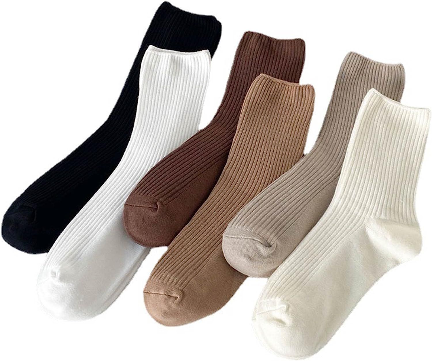 TeenFighter 6 Pairs of Comfortable Casual Cotton Socks for Women, Solid Color Stretch Socks for G... | Amazon (US)