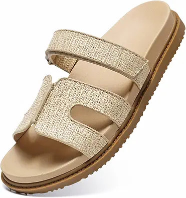 ZEENXIUYA Women's Slide Sandals with Adjustable Velcro, Arch Support Summer Beach Slides, Comfort... | Amazon (US)