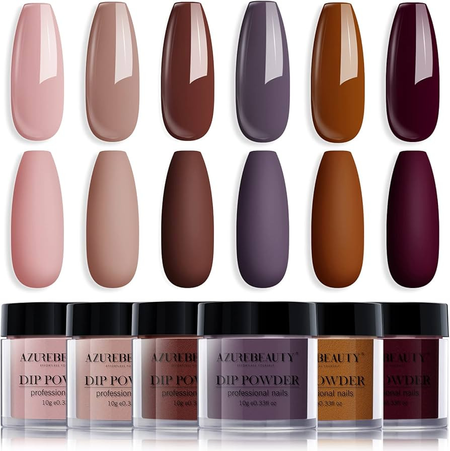 AZUREBEAUTY Nail Dip Powder Set, 6 Pcs Dark Brown Color Fall Dipping Powder Nail French Manicure ... | Amazon (US)