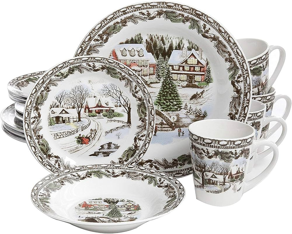 Christmas Toile 16 pc Dinnerware Set - Decorated - Fine Ceramic - GBX. | Amazon (US)