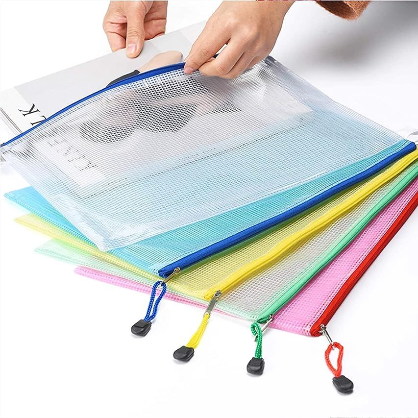 EOOUT 24pcs Mesh Zipper Pouch Document Bag, Plastic Zip File Folders, Mesh Zipper Bags, Letter Size, | Amazon (US)