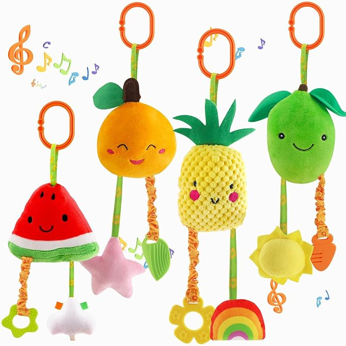KAKIBLIN Baby Hanging Rattle Toys, 4 Pack Car Seat Stroller Baby Toys Soft Squeaky Toy for Babies... | Amazon (UK)