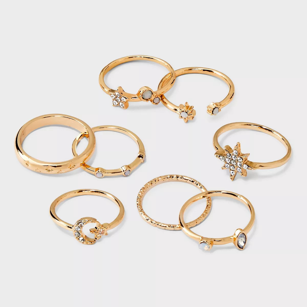 Celestial Star Moon Ring Set 8pc - Wild Fable™ Gold | Target