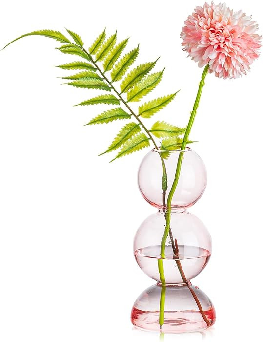 Amazon.com: Glasseam Cute Pink Flower Vase, Unique Handmade Glass Vase for Flowers, Aesthetic Sma... | Amazon (US)
