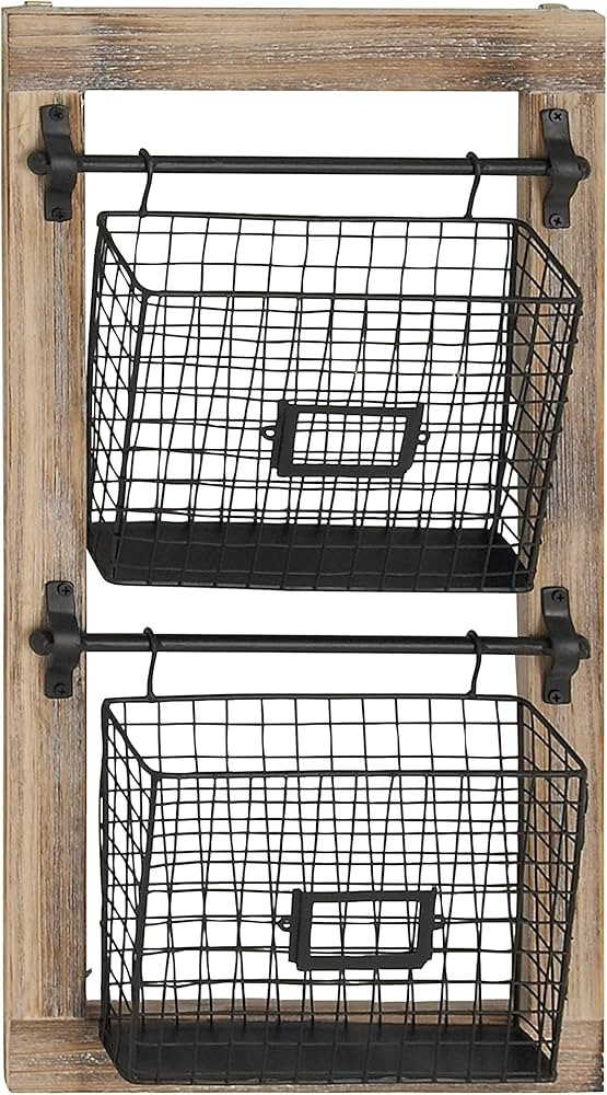 Deco 79 Wood Rectangle Magazine Rack Holder with Suspended Baskets and Label Slot, 14" x 4" x 25"... | Amazon (US)