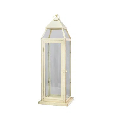 Longshore Tides Large Antique White Square Metal Lantern, Candle Holder, Decorative Hurricane Lantern For Wedding Aisle, Patio, Holiday, Party, Table | Wayfair North America