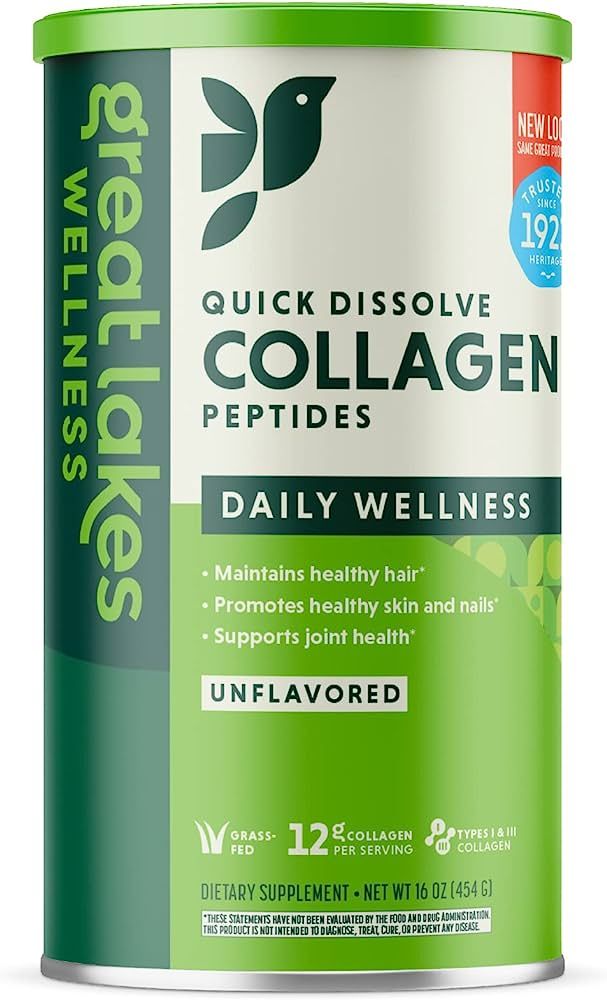 Great Lakes Collagen Peptides Powder Supplement for Skin Hair Nail Joints - Unflavored - Quick Di... | Amazon (US)