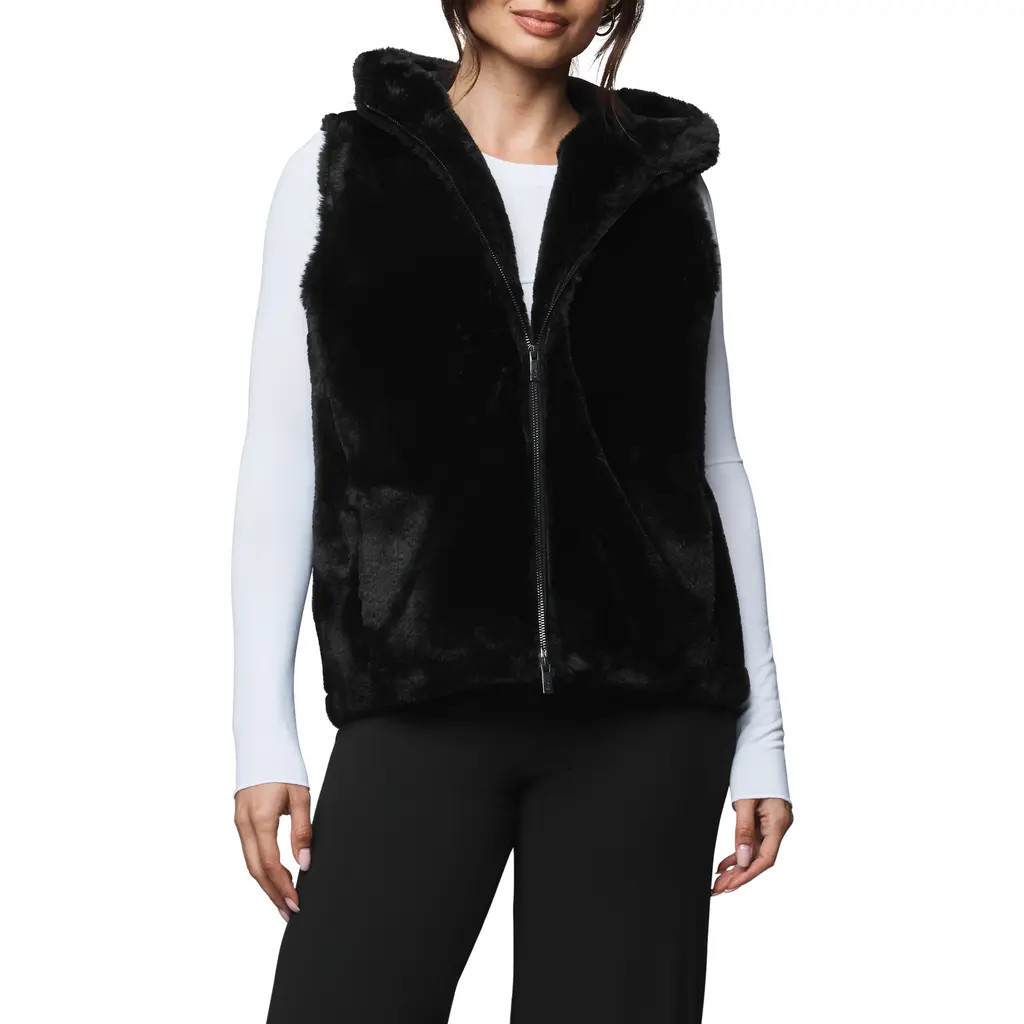 Splendid Lucia Hooded Faux Fur Vest in Black at Nordstrom, Size Small | Nordstrom