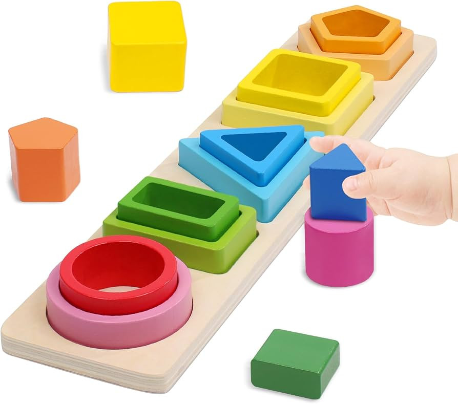 Montessori Spielzeug ab 1 Jahr, Holz Motorikspielzeug Lernspielzeug mit Formen und Farben, Stapel... | Amazon (DE)