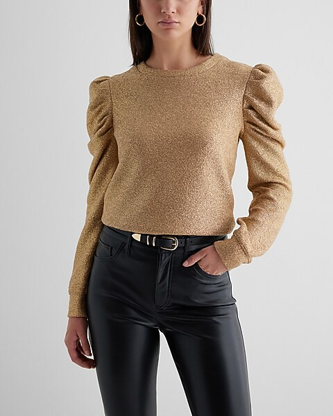 Shine Crew Neck Puff Sleeve Sweatshirt | Express