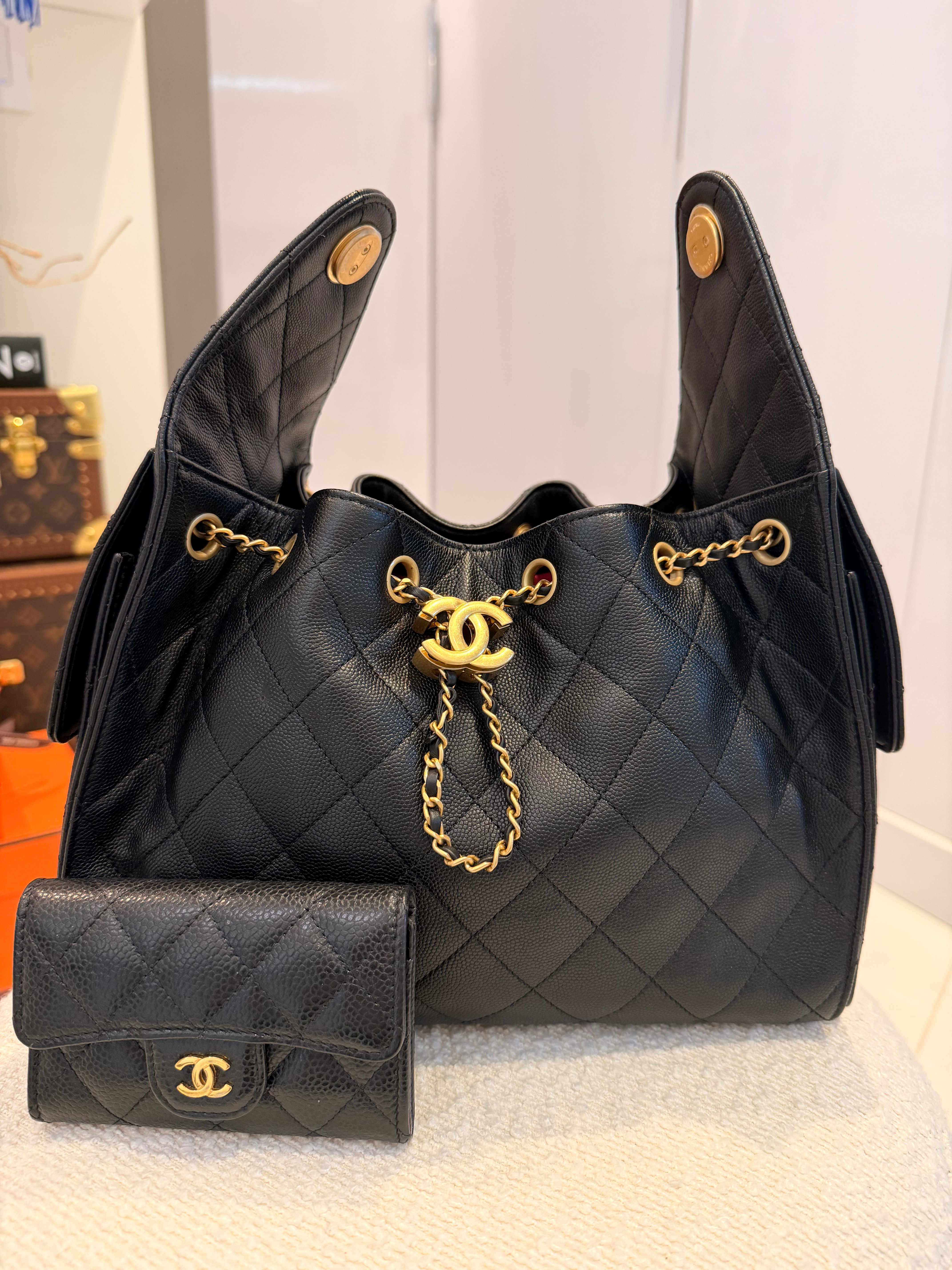 The Chanel 25 is one of my most used bags. I own it in black in the Size Small but I like the medium in denim, it looks great for Spring and Summer and it has a little more slouch than the 25
@fashionphile 

 #LTKgrwm #LTKootd