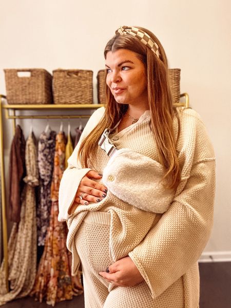 30 days of maternity outfits day 2. 

My go to look for when I’m not feeling it, but still want to look cute. This set is worth every single penny. There are lookalikes but they just aren’t the same. 10/10 recommend. I’m in a large at 34 weeks pregnant, but I would need a medium for a better fit post partum. Comes in tons of colors. 

Slippers are a Walmart find. Get your TTS mine are huge.

Headband and belt bag and jewelry also linked. 

#LTKbump #LTKunder100 #LTKstyletip