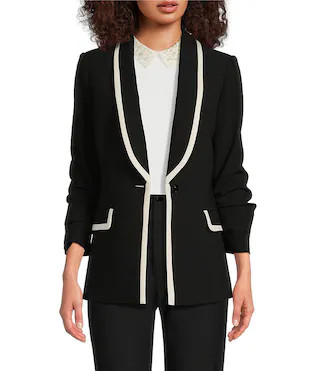 KARL LAGERFELD PARIS Stretch Contrast Trim Long Sleeve Jacket | Dillard's | Dillard's
