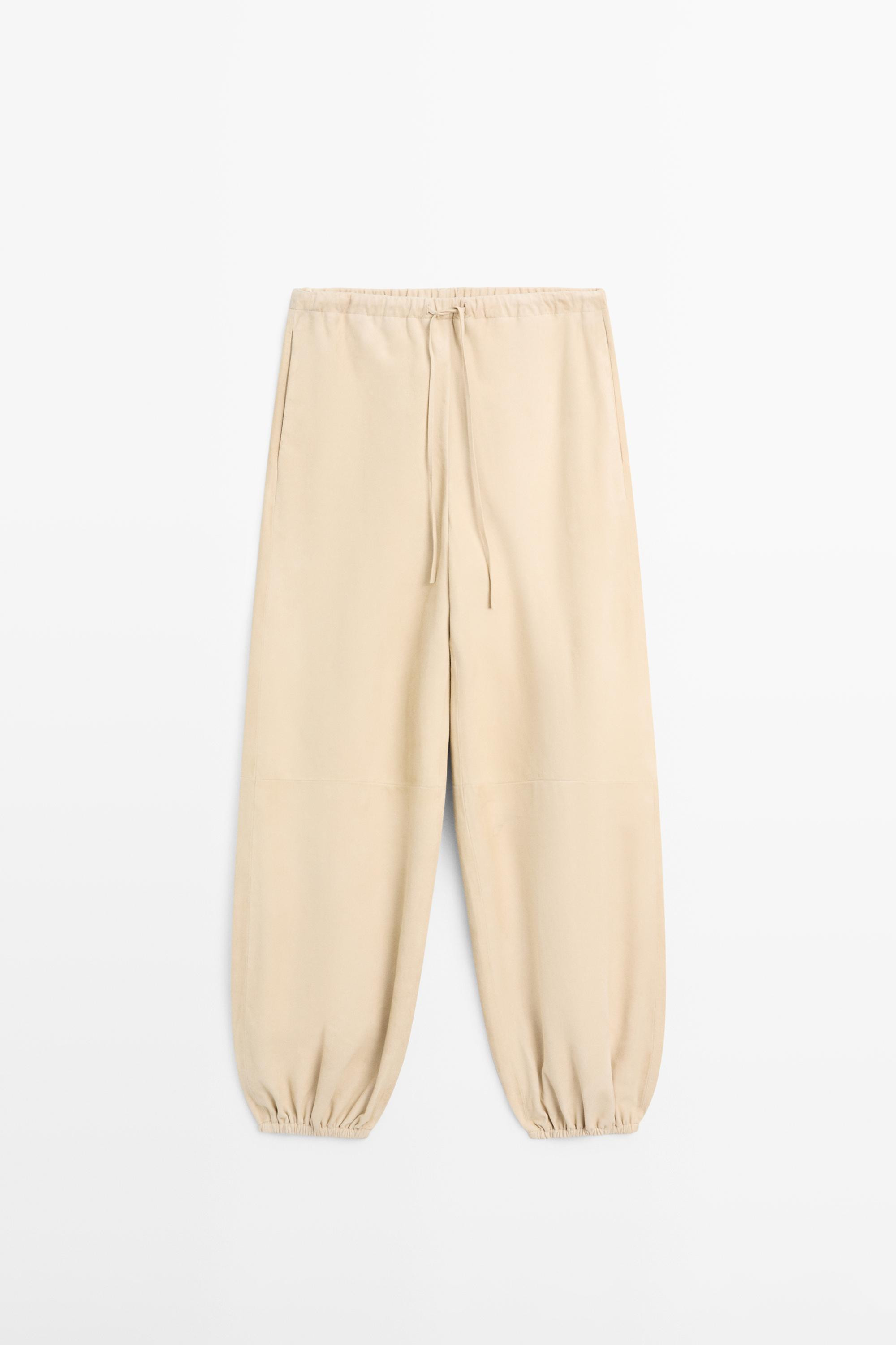 Suede leather sarouel trousers | Massimo Dutti UK