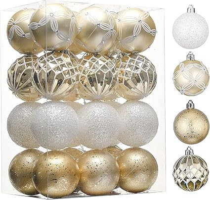 Valery Madelyn 24ct 60mm Elegant White and Gold Christmas Ball Ornaments, Shatterproof Xmas Balls... | Amazon (US)