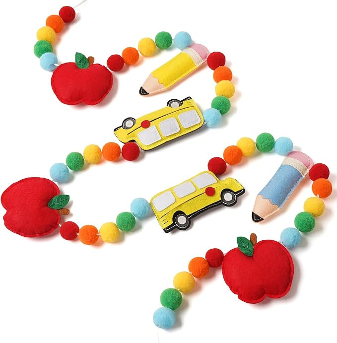 Back to School Banner, Felt Pom Pom Garland Pre-Strung | First Day of School Decorations with 3D ... | Amazon (US)