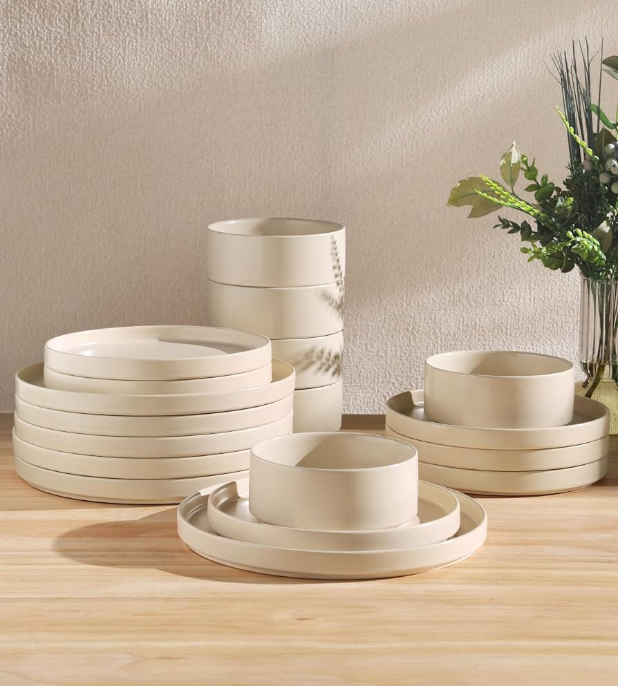TheTerra Ceramic Dinnerware Set for 6, 18-Piece Plates and Bowls Set | Amazon (US)