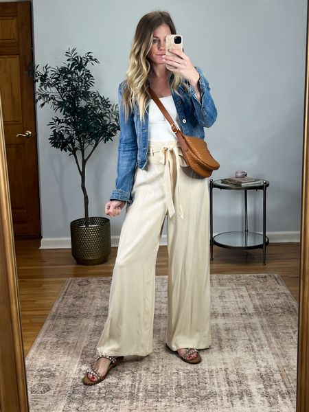 Cutest linen pants for spring and summer. Nice and comfy and can be dressed up or worn more casual! Wearing size small. 5’5” for height reference. Love the paper bag waist and the removable fabric belt  Sandals are on sale!  
#founditonamazon #amazonfashion #founditonamazonfashion 

#LTKstyletip #LTKfindsunder100 #LTKfindsunder50