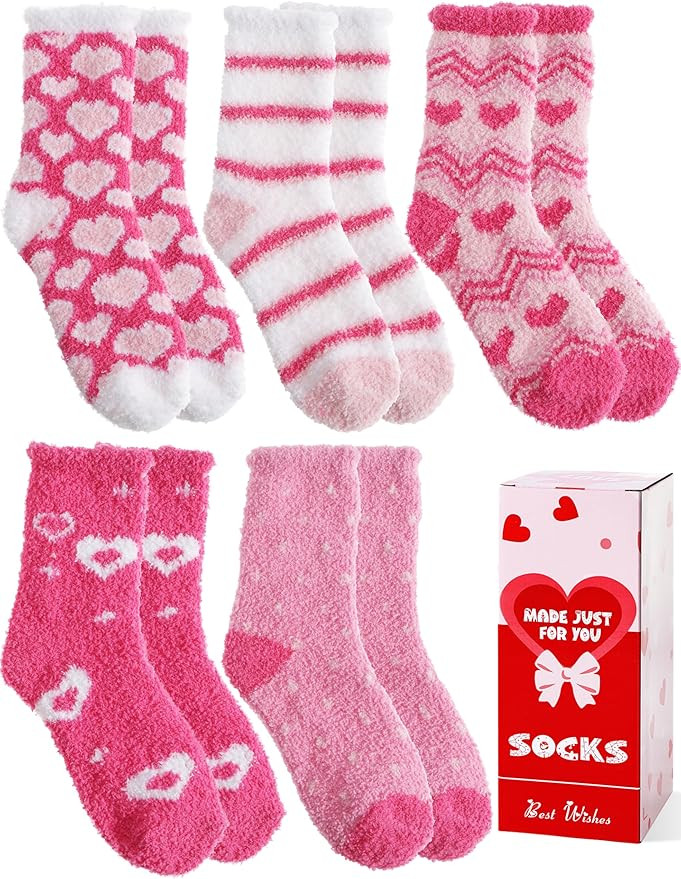 MOGGEI Women Fuzzy Fluffy Socks Thick Warm Winter Soft Cozy Plush Fleece Sleep Socks 5 Pairs | Amazon (US)
