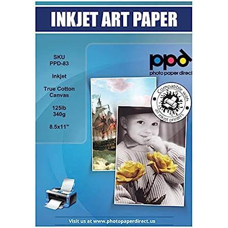 PPD Inkjet Canvas 100% Real Printable Cotton LTR 8.5 x 11" 125lbs. 340gsm 17mil x 10 sheets (PPD083- | Amazon (US)