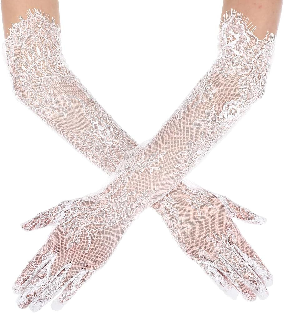 Yolev Lace Gloves Women Elegant Floral Mesh Tulle Sheer Long Tea Party 1920s Elbow Length Bridal ... | Amazon (US)