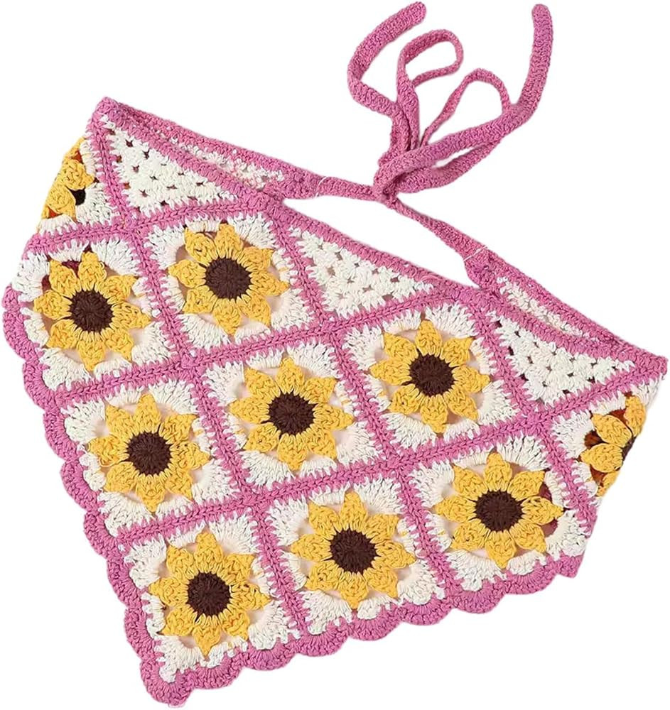 Crochet Flower Hair Scarf Headband Ethnic Bandanas Head Scarves Travel Headscarf Hair Kerchief El... | Amazon (US)