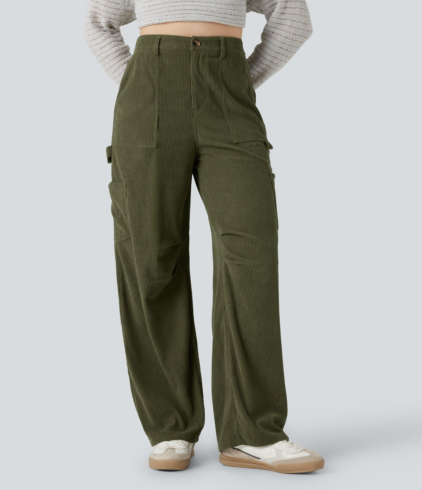 Women’s High Waisted Straight Leg Corduroy Casual Pants with Pockets - Halara | HALARA