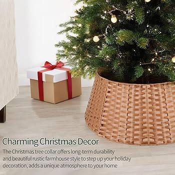 28in Farmhouse Christmas Tree Collar, Rattan Woven Christmas Tree Base Cover, Christmas Tree Bask... | Amazon (US)