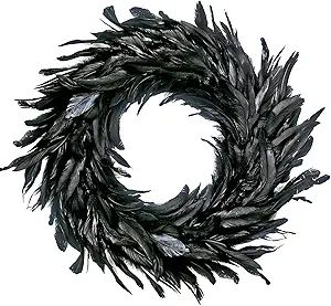 MOVINPE Black Feather Wreath Halloween Wreath 14.9'' Black Natural Cocktail Feather Wreath, Hallo... | Amazon (US)