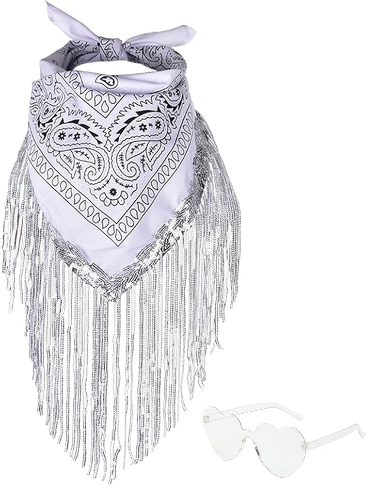 Fringe Rhinestone Bandana with Heart Sunglasses, Disco Cowgirl Bachelorette | Amazon (US)