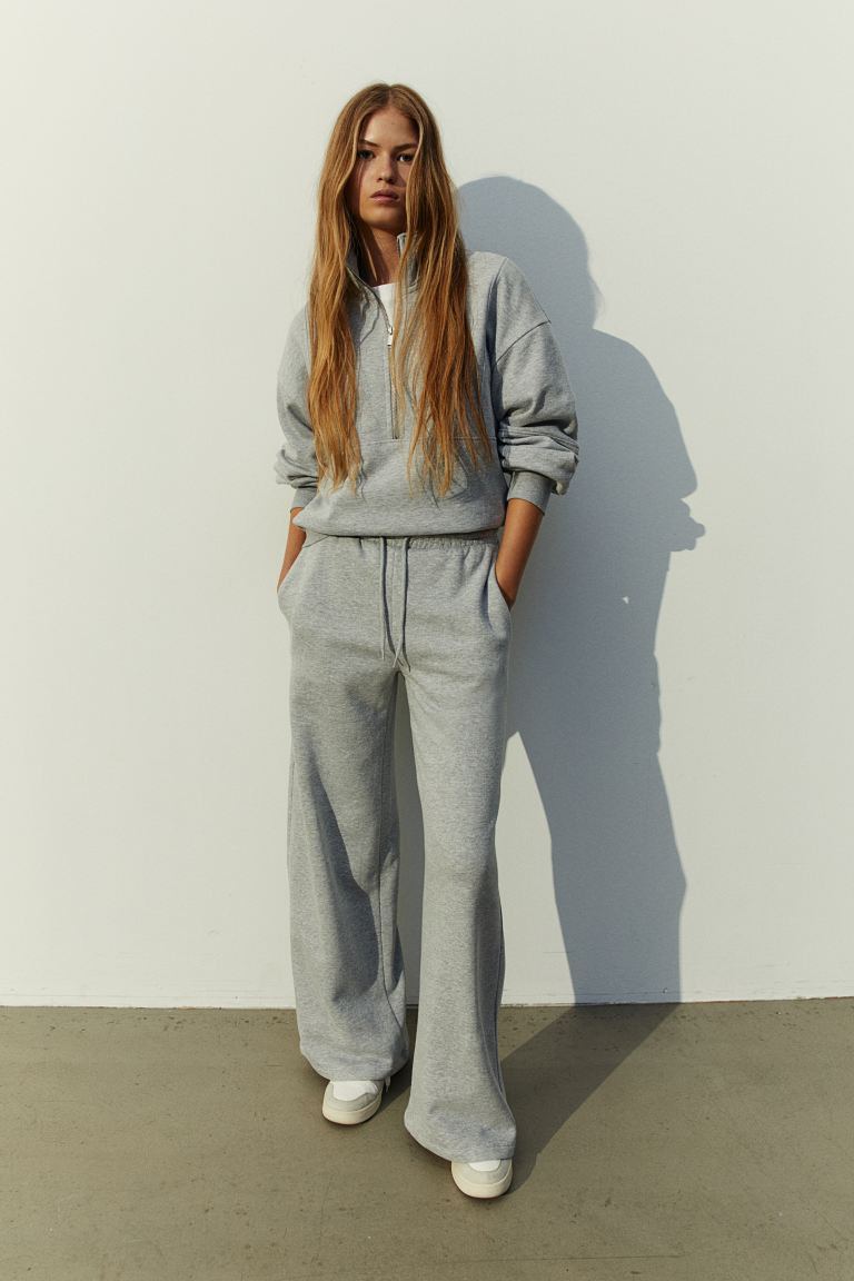 Wide joggers - Light grey marl - Ladies | H&M GB | H&M (UK, MY, IN, SG, PH, TW, HK)