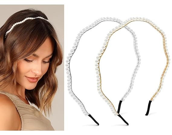 TERSE Metal Headbands for Women Cute Wave Pearl Headbands for Women's Hair Fashion Designer Headb... | Amazon (US)