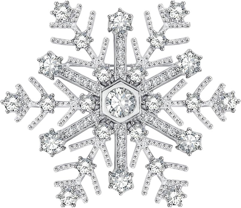 SELOVO Women's Crystal Rhinestone Snowflake Brooch Pin Silver Tone | Amazon (US)