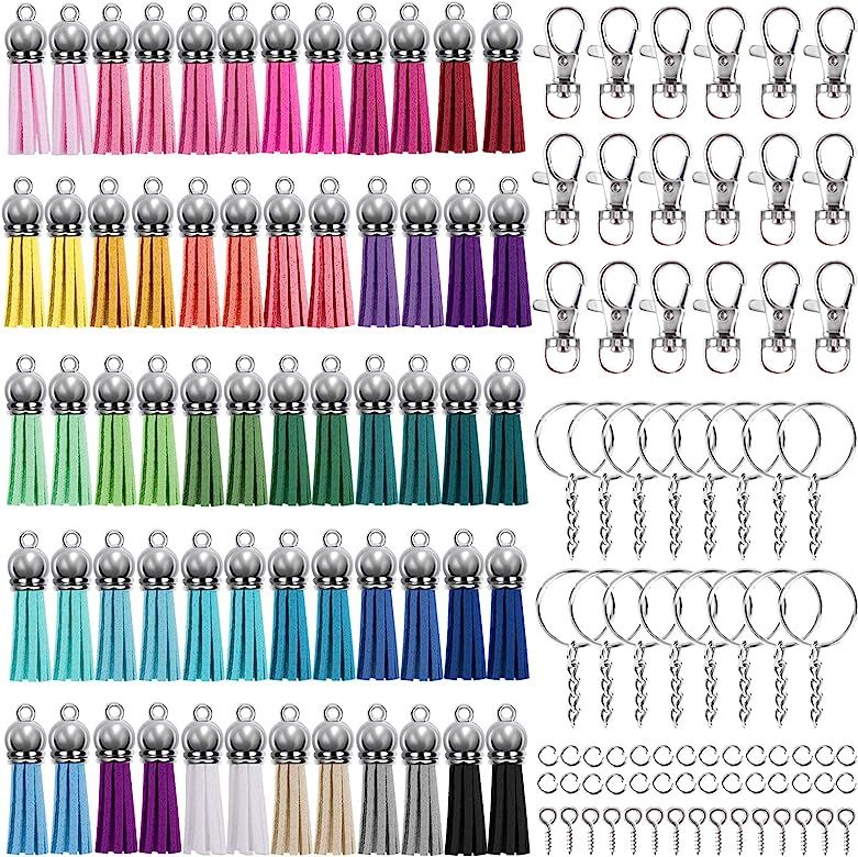 Duufin 360 Pieces Key Ring Tassel Bulk with 60 Pcs Keychain Tassels 60 Pcs Keychain Hooks 60 Pcs Key | Amazon (US)