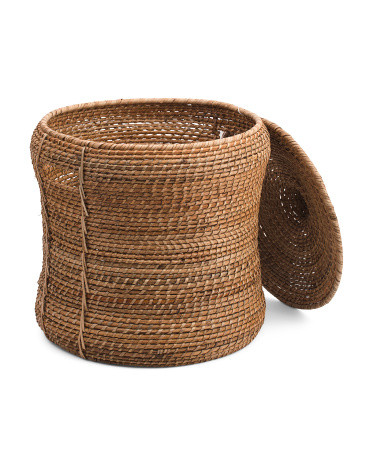 Medium Rattan Storage Basket With Lids And Handles | TJ Maxx