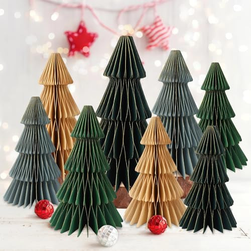 BestoFun 8 PCS Green Paper Christmas Tree Honeycomb Christmas Tree Christmas Table Decorations Paper Tree Table Centerpiece Honeycomb Christmas Decorations for Home Xmas Holidays | Amazon (US)