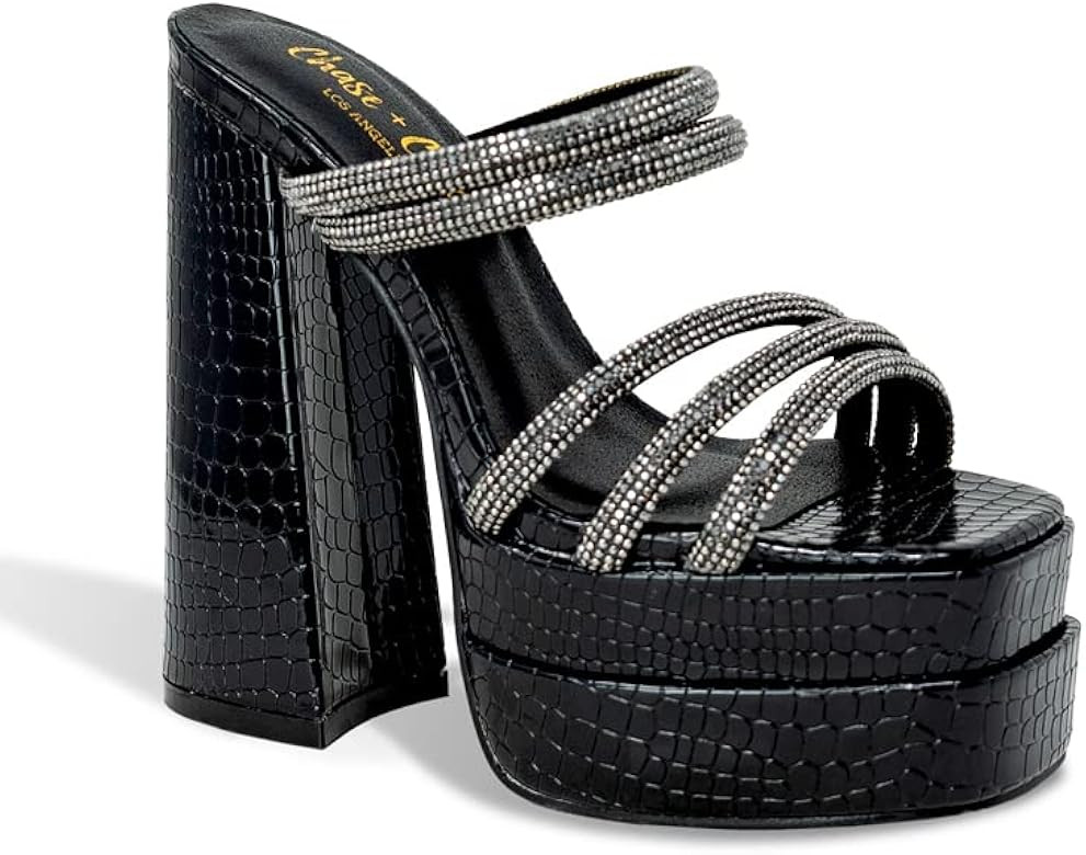 Chase & Chloe Platform Chunky Heels for Women, with Block Heel and Ankle Strap Design, Made of Pa... | Amazon (US)