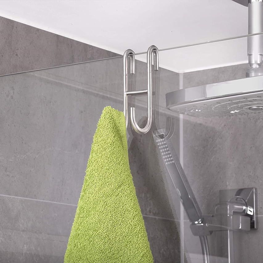 Simtive Shower Door Hooks (2-Pack), Towel Hooks for Bathroom Frameless Glass Shower Door, Shower Squ | Amazon (US)