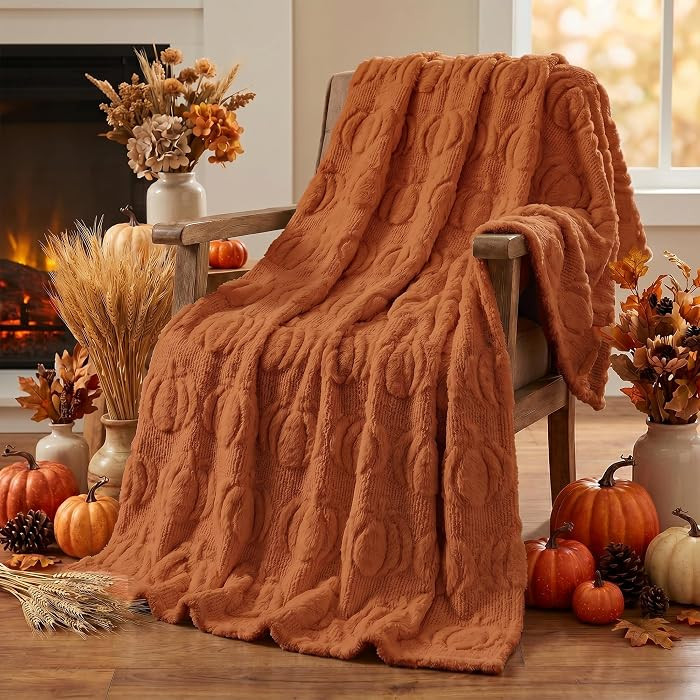 Horaldaily Fall Caramel Orange Pumpkin Faux Fur Throw Blanket 50x60 | Amazon (US)