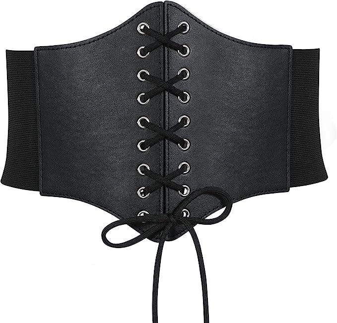 Corset Belt for Women Lace Up Elastic Waist Belts Retro Wide Tied Waspie Belt for Halloween Costu... | Amazon (US)