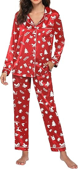 Ekouaer Satin Pajamas Women’s Long Sleeve Sleepwear Silk Soft Button Down Loungewear Pjs Set S-... | Amazon (US)