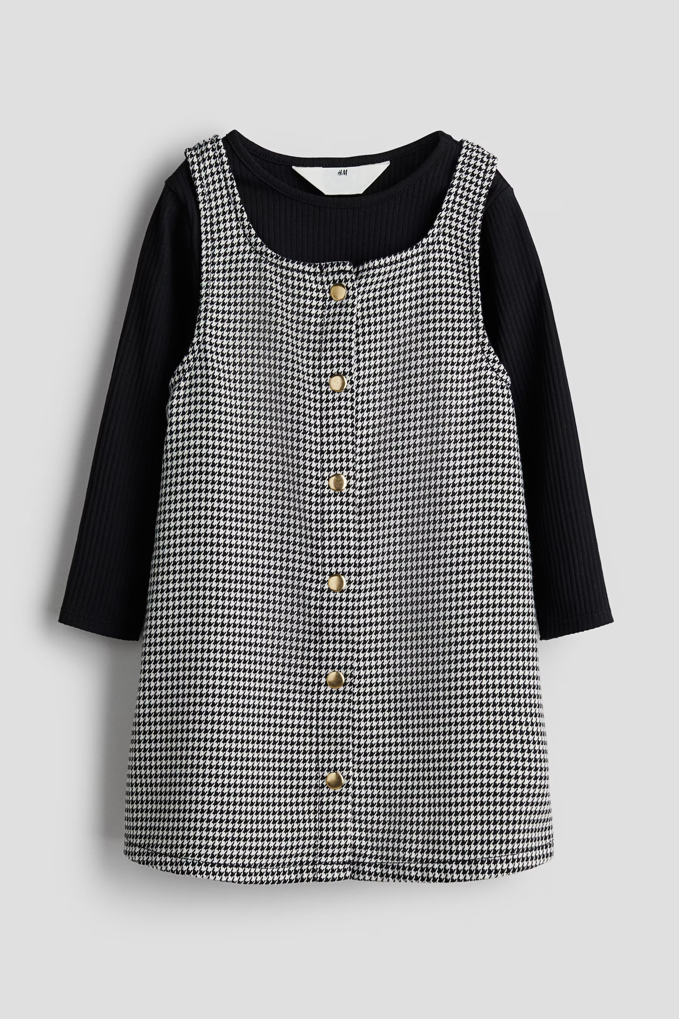 2-piece Dress and Top Set - Low-cut Neckline - Long sleeve - Black/houndstooth-patterned - Kids |... | H&M (US + CA)
