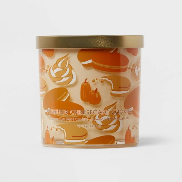 15.1oz Pumpkin Cheesecake Cookies Candle Grid Plaid Print - Opalhouse™ | Target