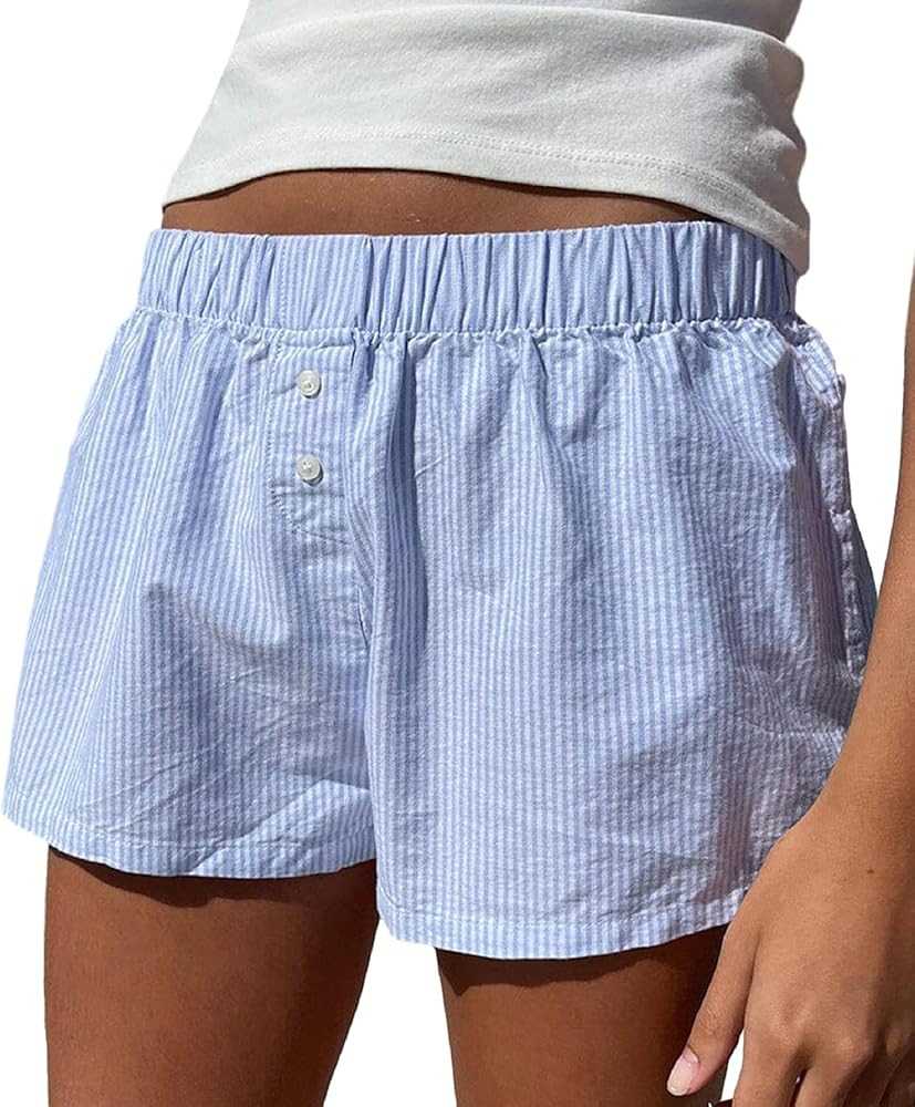 Y2k Cute Lounge Shorts for Women Plaid Print Sleep Shorts Elastic Waist Button Front Pajama Short... | Amazon (US)