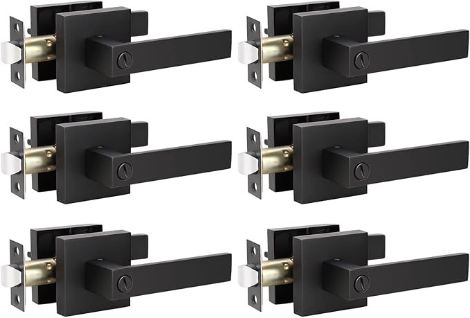 KNOBWELL 6 Pack Door Handles Black, Privacy Door Lever Bed and Bath Leverset Lockset, Left or Rig... | Amazon (US)