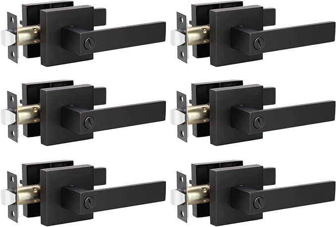 KNOBWELL 6 Pack Door Handles Black, Privacy Door Lever Bed and Bath Leverset Lockset, Left or Rig... | Amazon (US)