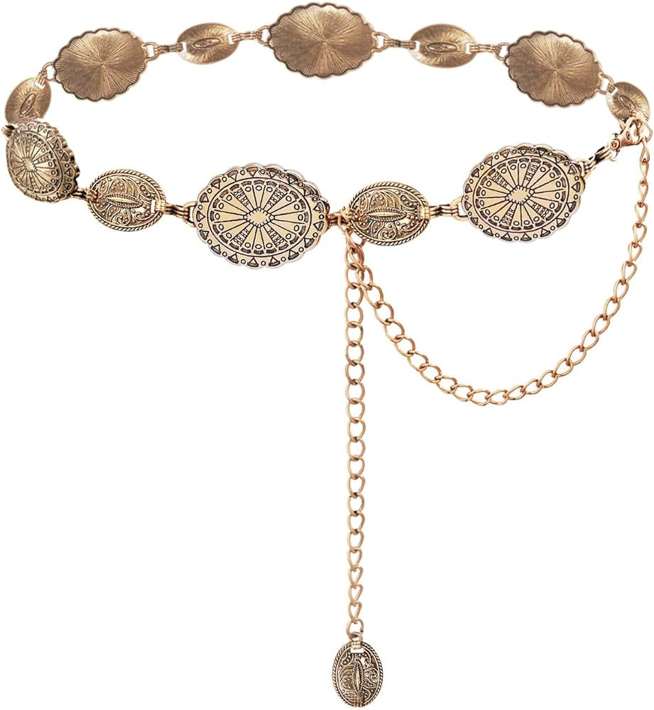 TOPACC Western Metal Concho Belt for Women Cowgirl Chain Belts for Dresses Jeans Country Concert ... | Amazon (US)