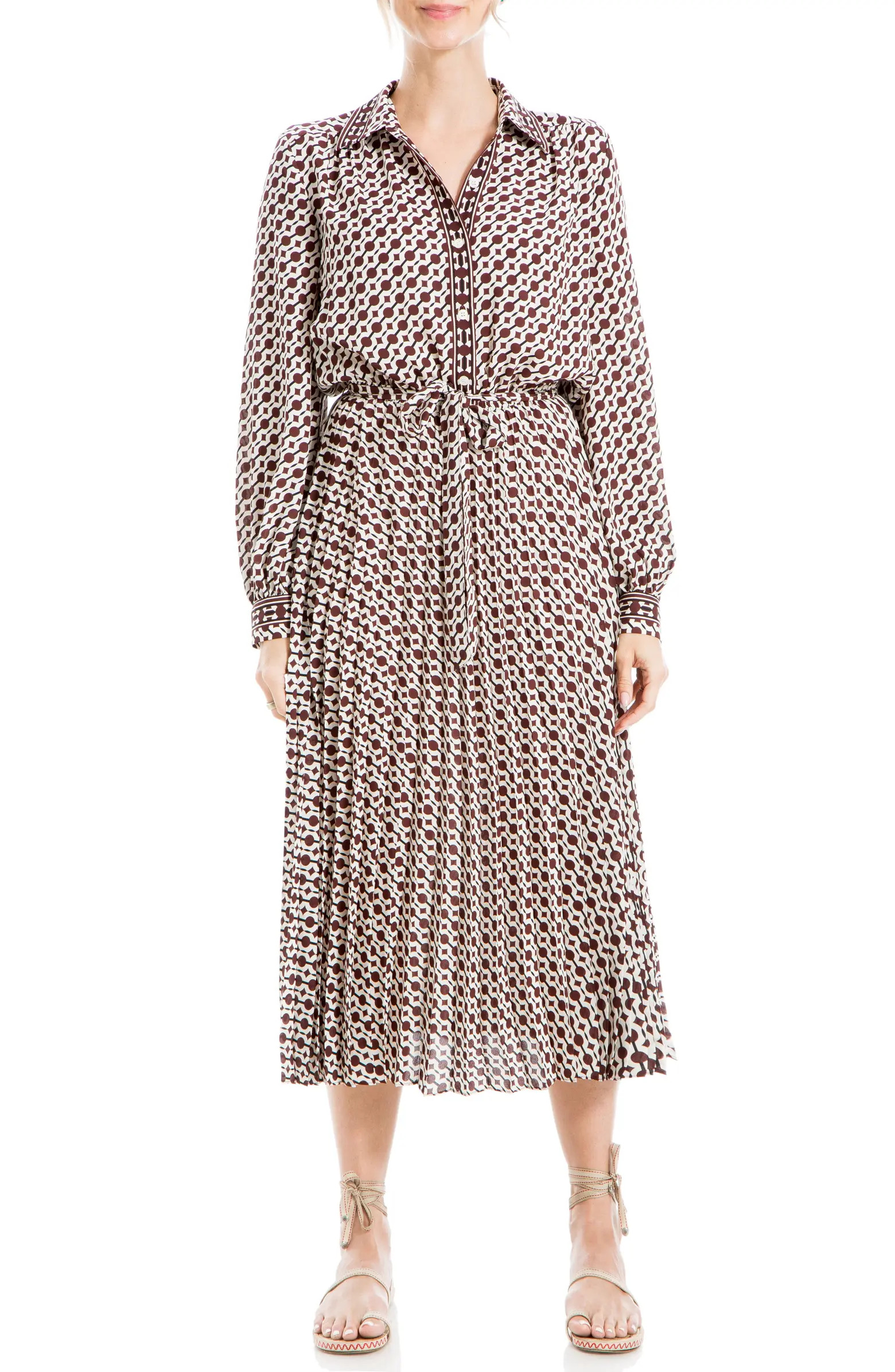 MAX STUDIO Long Sleeve Pleated Shirtdress | Nordstromrack | Nordstrom Rack