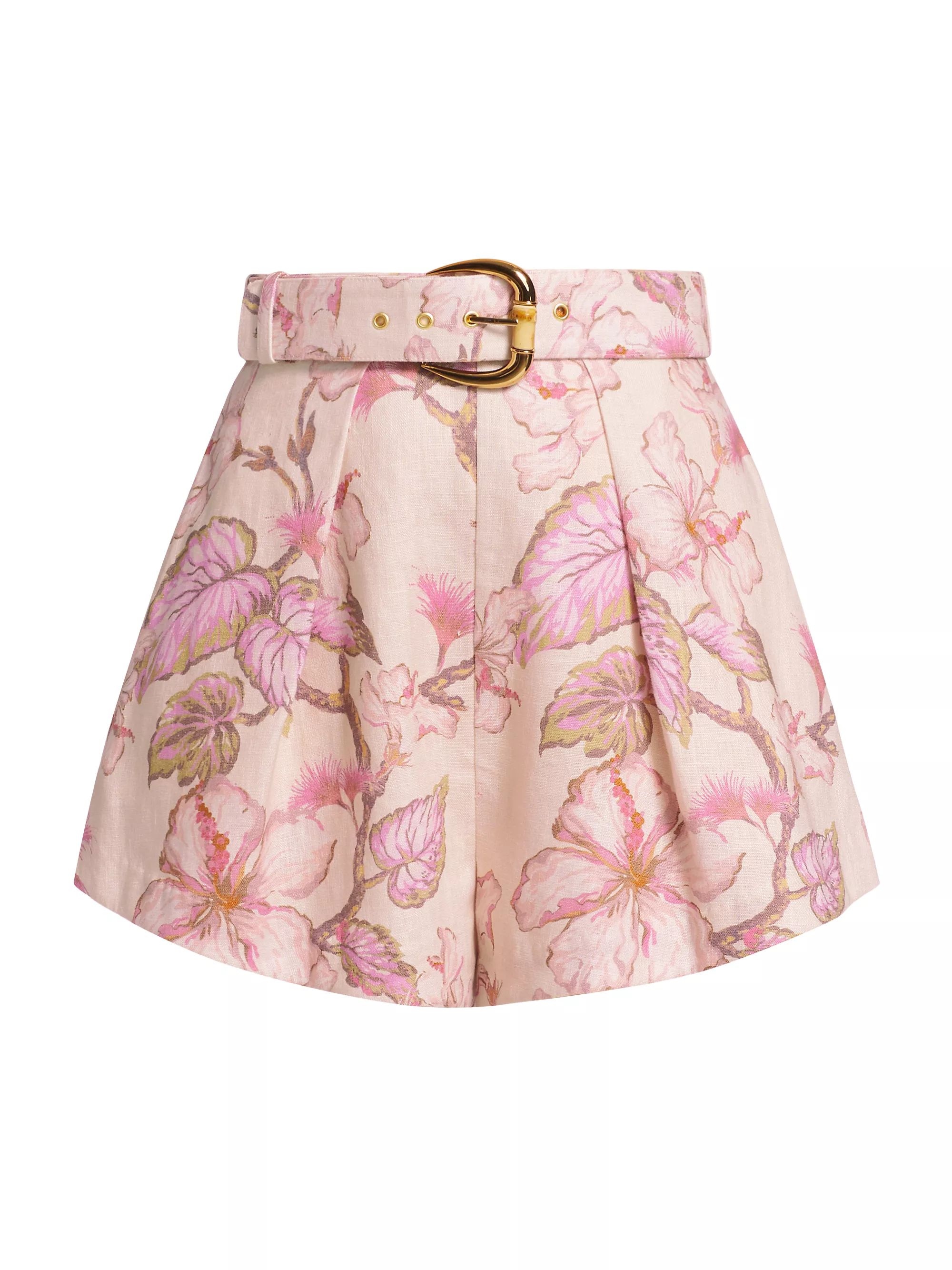Shop Zimmermann Matchmaker Tuck Floral Linen Shorts | Saks Fifth Avenue | Saks Fifth Avenue